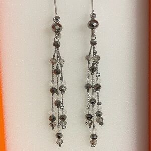 Elegant Silver & Grayish Black Beaded Earrings